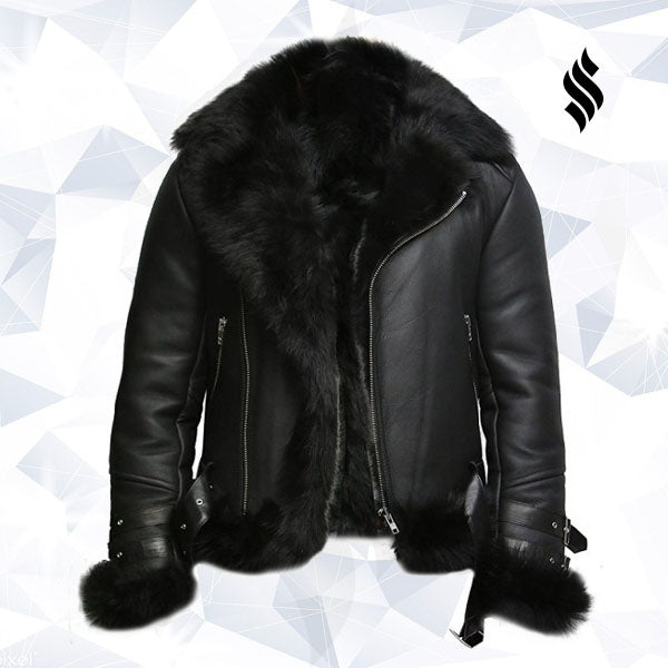 Mens Aviator Flying Jacket Real Shearling Sheepskin Toscana Flying Jacket Coat