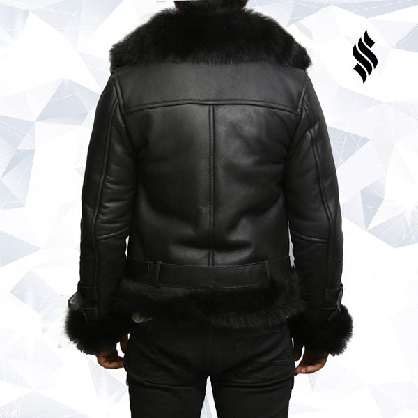 Mens Aviator Flying Jacket Real Shearling Sheepskin Toscana Flying Jacket Coat
