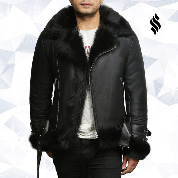 Mens Aviator Flying Jacket Real Shearling Sheepskin Toscana Flying Jacket Coat