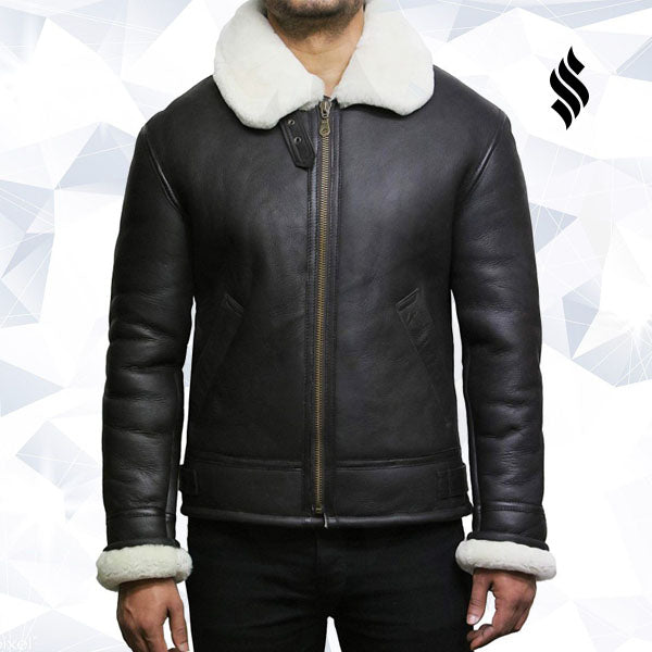 Mens Aviator RAF B3 shearling sheepskin Flying Bomber jacket