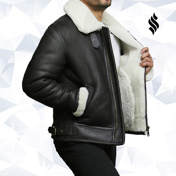 Mens Aviator RAF B3 shearling sheepskin Flying Bomber jacket