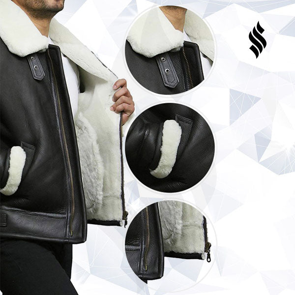 Mens Aviator RAF B3 shearling sheepskin Flying Bomber jacket