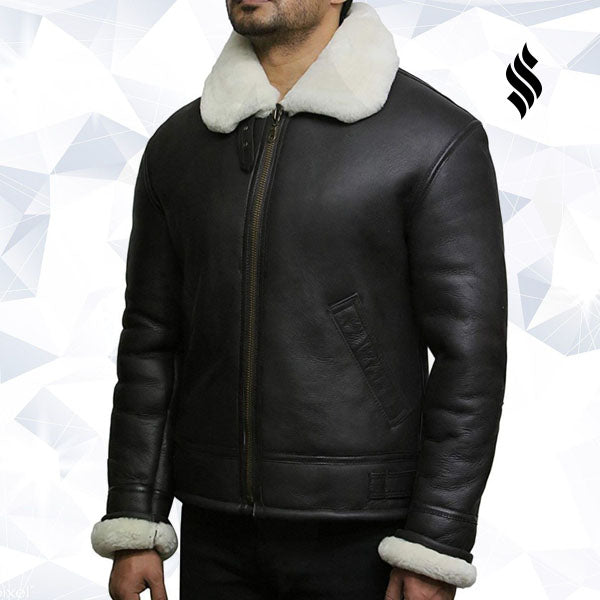Mens Aviator RAF B3 shearling sheepskin Flying Bomber jacket
