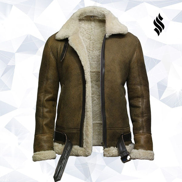 Mens Aviator Real Shearling Sheepskin Leather Bomber Flying Jacket
