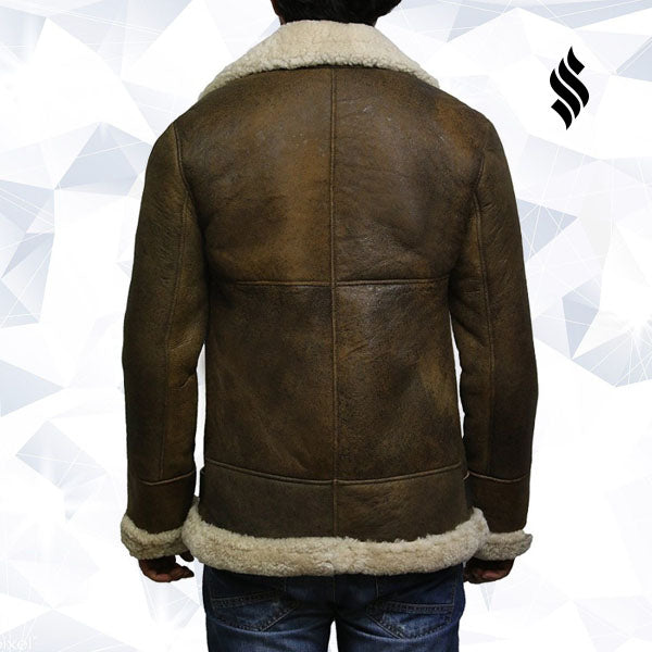 Mens Aviator Real Shearling Sheepskin Leather Bomber Flying Jacket