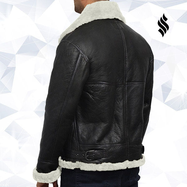 Mens Aviator Real Shearling Sheepskin Leather Flying Jacket