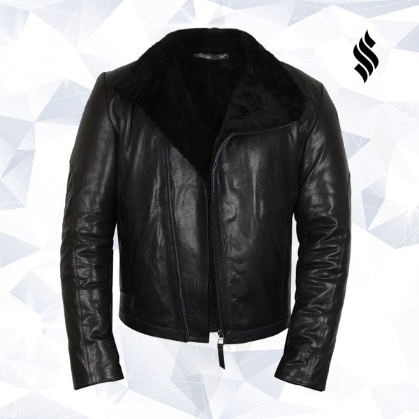 Mens Black Shearling Sheepskin Jacket