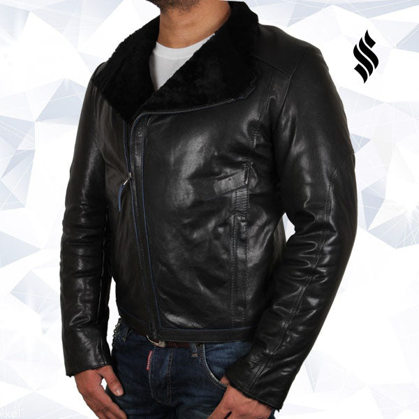 Mens Black Shearling Sheepskin Jacket