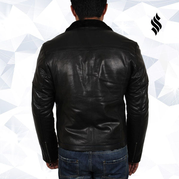 Mens Black Shearling Sheepskin Jacket