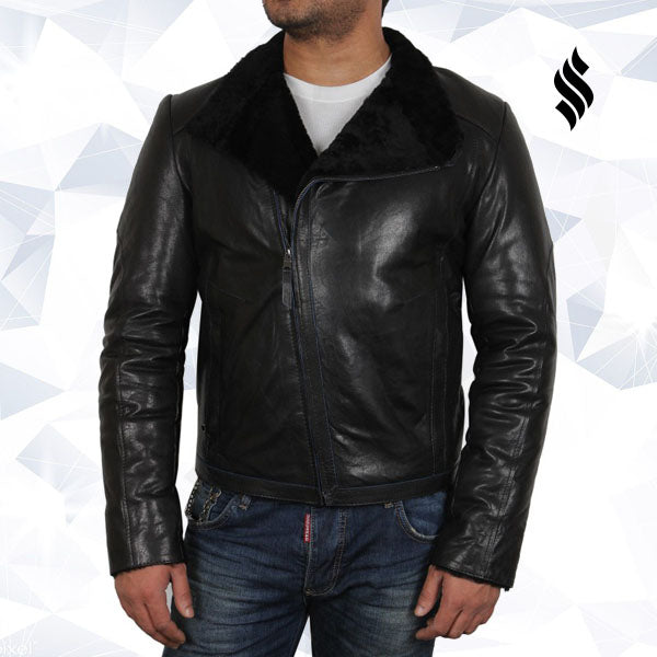 Mens Black Shearling Sheepskin Jacket