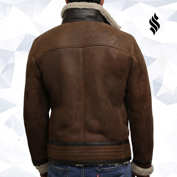 Mens Brown Genuine Shearling Sheepskin Leather Jacket Vintage