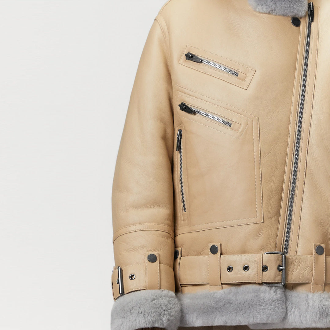 Womens Shearling Aviator Leather Jacket