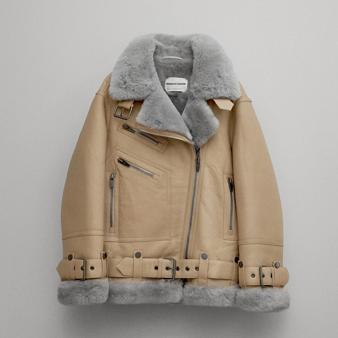 Womens Shearling Aviator Leather Jacket