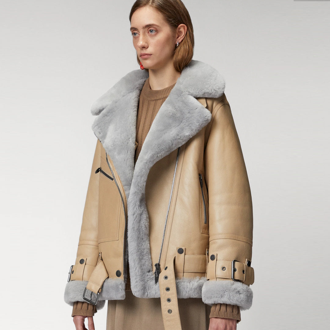 Womens Shearling Aviator Leather Jacket