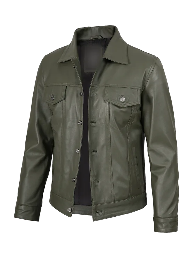 Green leather bomber jacket